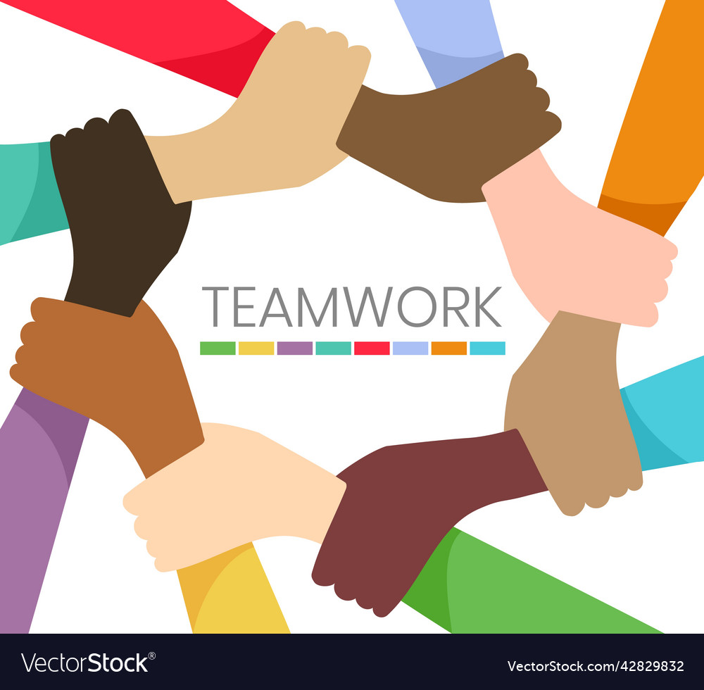 Colour hands togetherness Royalty Free Vector Image