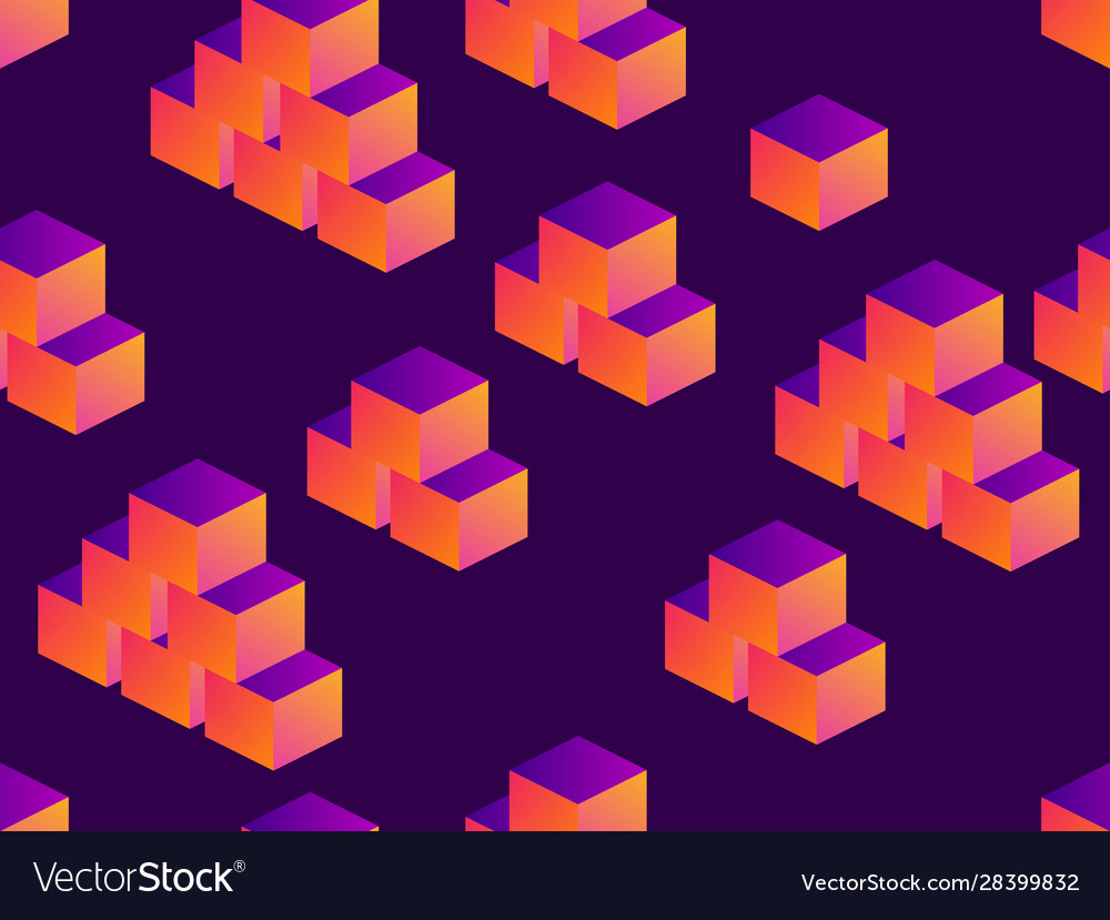 Cubes isometric seamless pattern with gradient