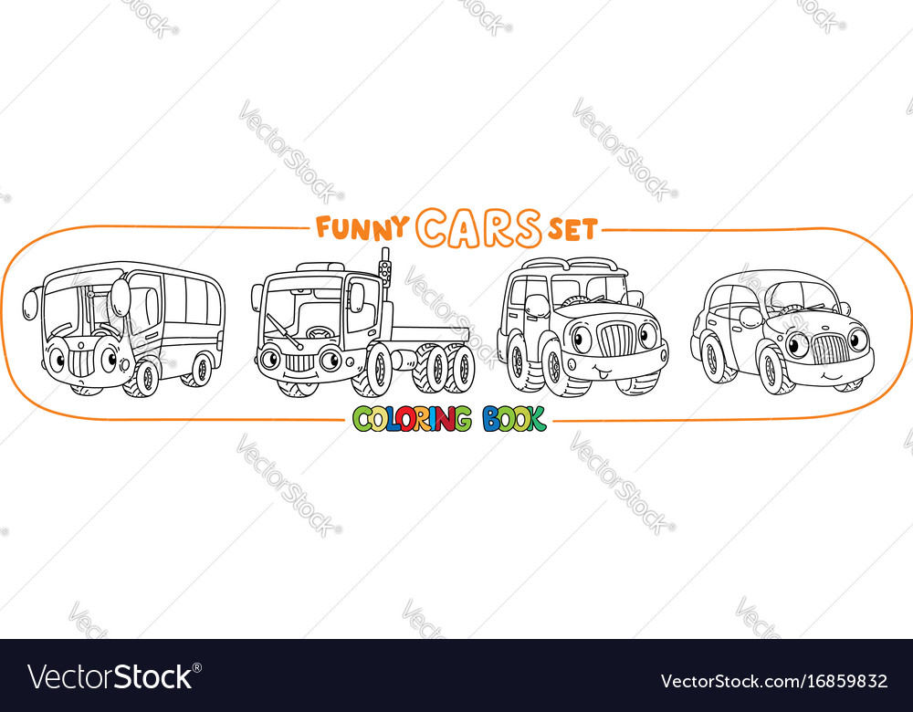 Funny small cars with eyes coloring book set