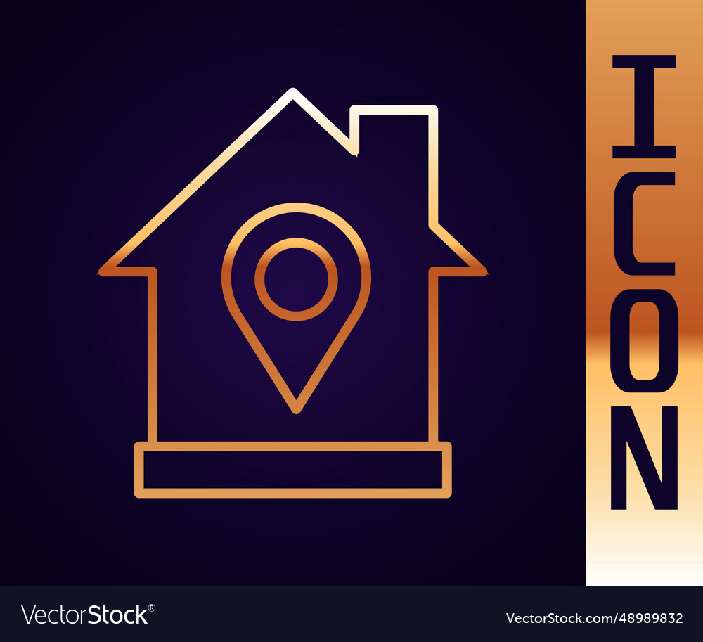 Gold line map pointer with house icon isolated vector image Gold line map pointer with house icon isolated
