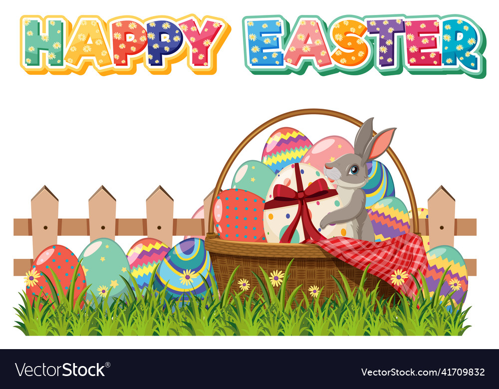 Happy easter design with bunny and eggs