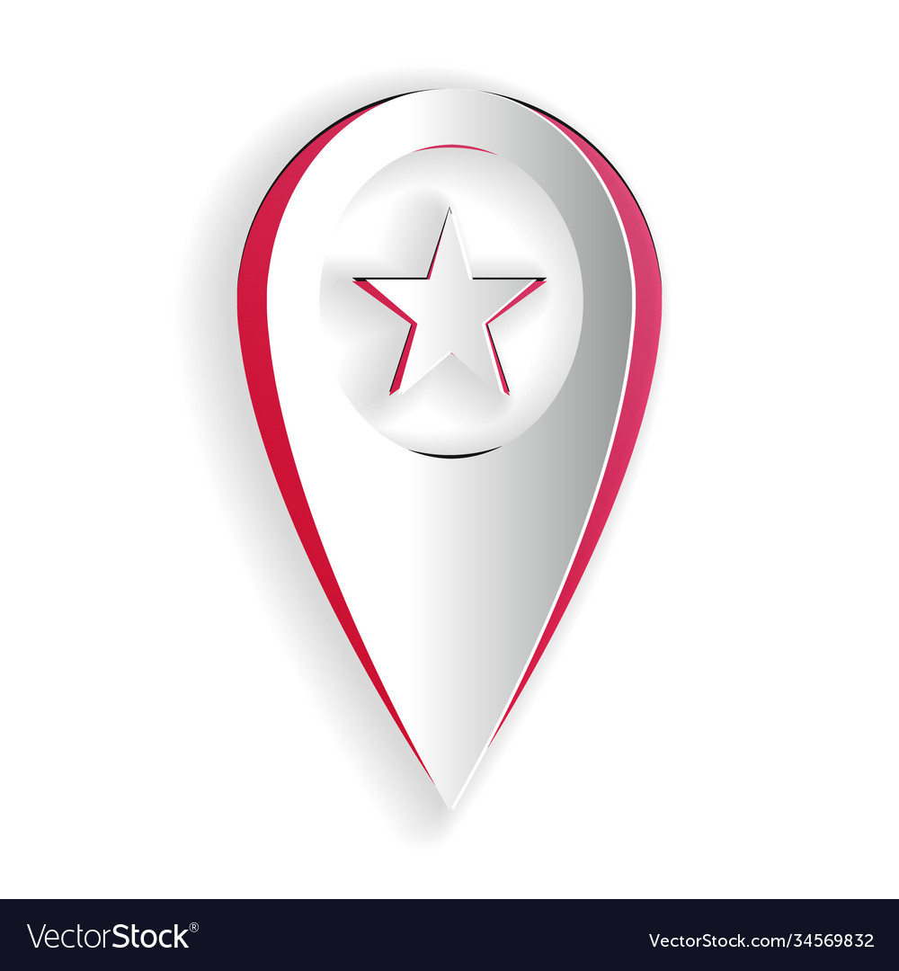Paper cut map pointer with star icon isolated vector image Paper cut map pointer with star icon isolated