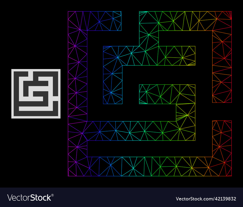 Rainbow gradient polygonal net labyrinth icon vector image Rainbow gradient polygonal net labyrinth icon