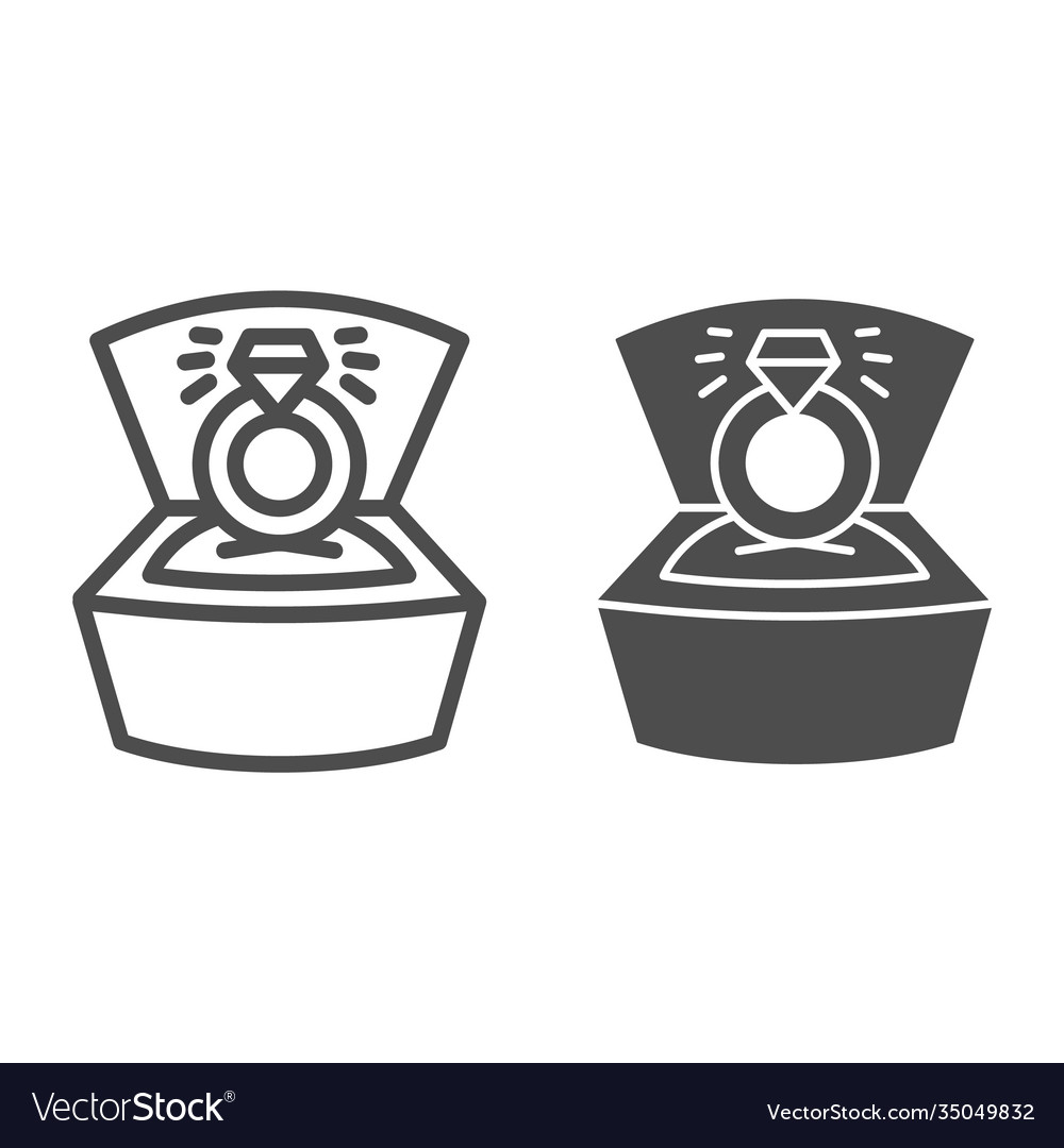 Ring with diamond in open box line and solid icon