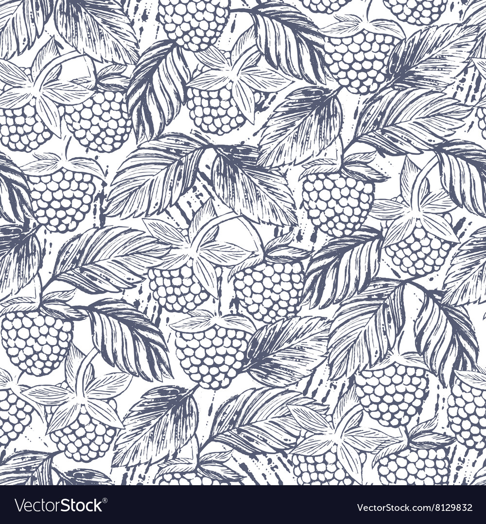Seamless pattern with raspberries