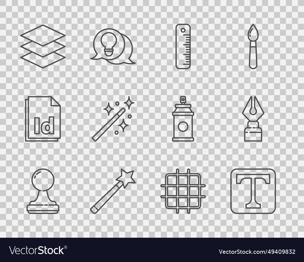 Set line stamp text ruler magic wand layers grid vector image Set line stamp text ruler magic wand layers grid
