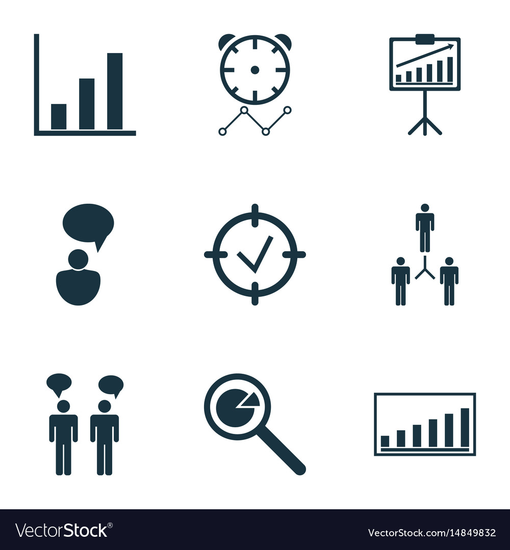 Set of 9 administration icons includes bar chart