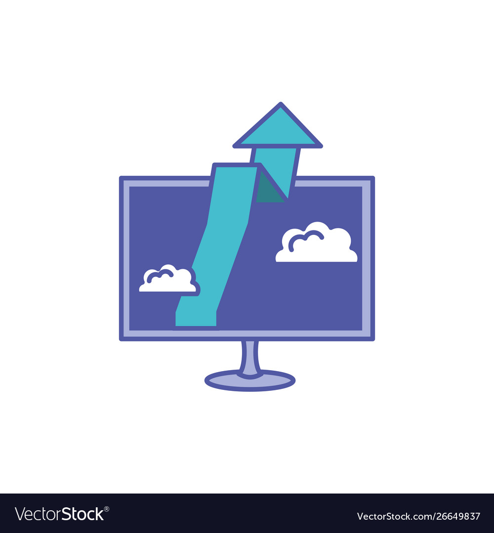 Computermonitor mit Cloud Computing und Pfeil vector image Computermonitor mit Cloud Computing und Pfeil