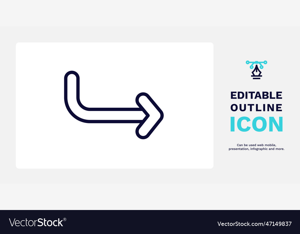 Curve right arrow icon thin line vector image Curve right arrow icon thin line