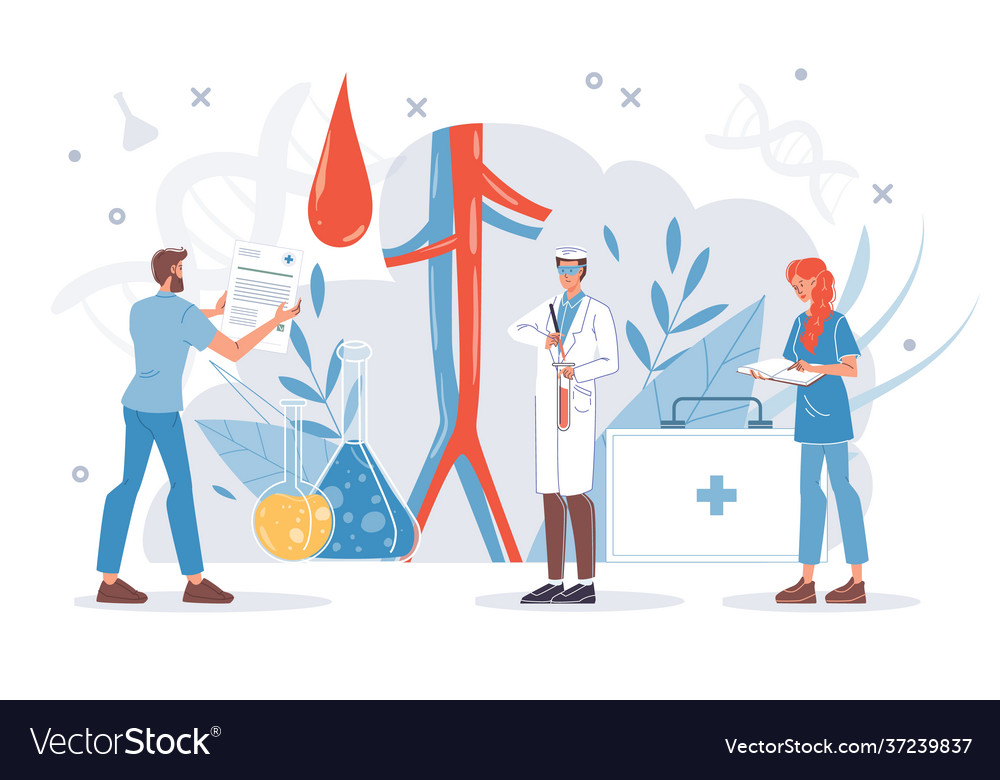 Flat cartoon doctor characters at work