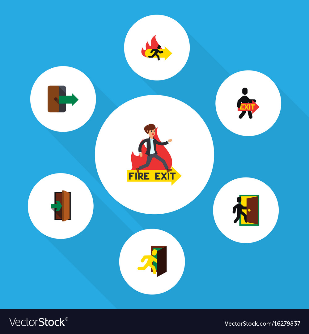 flat icon emergency set of exit evacuation fire vector image fire evacution