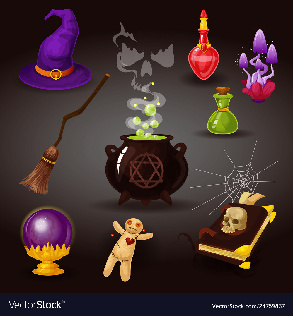 Halloween party or witchcraft wizard items vector image Halloween party or witchcraft wizard items