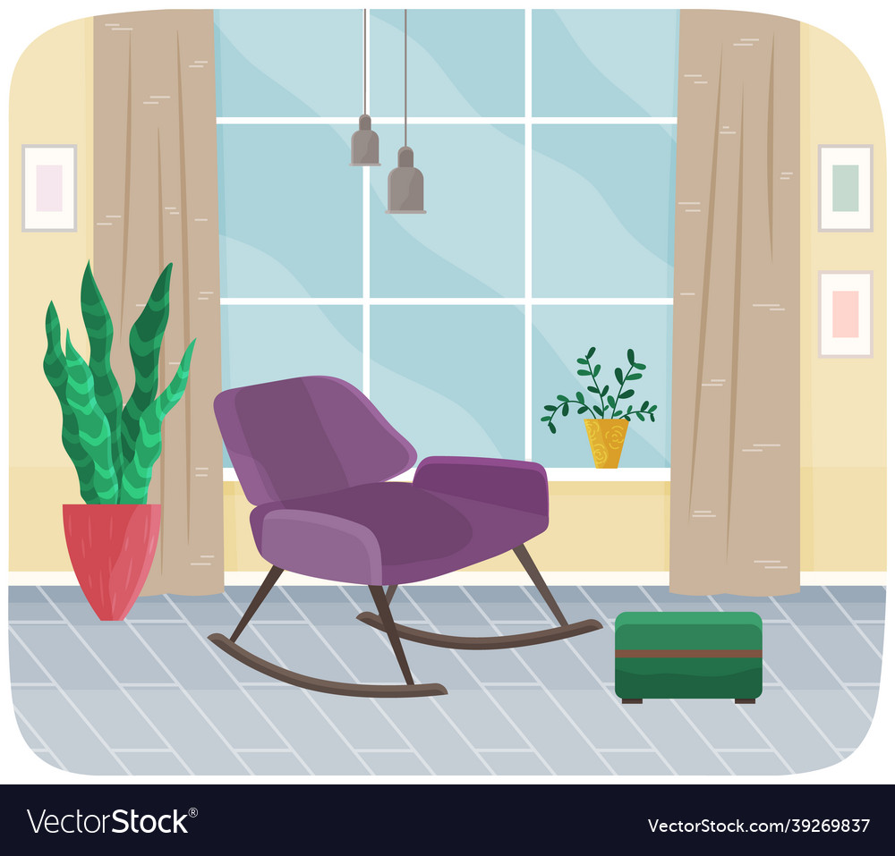 Interior of living room with purple rocking chair