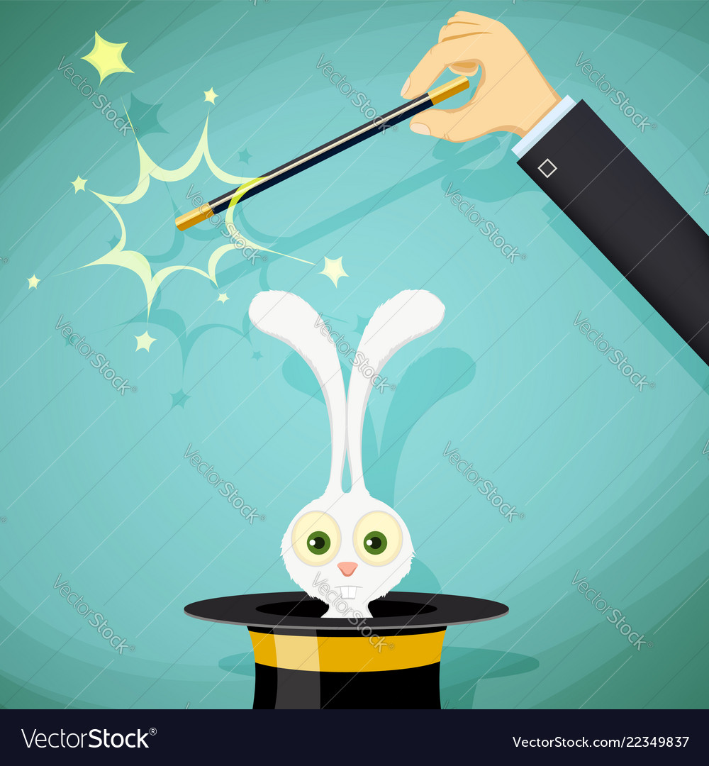 Magician with magic wand and a rabbit in hat Vector Image