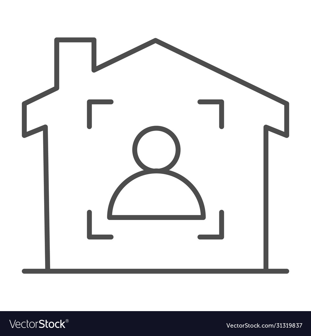 Man in frame inside house thin line icon smart