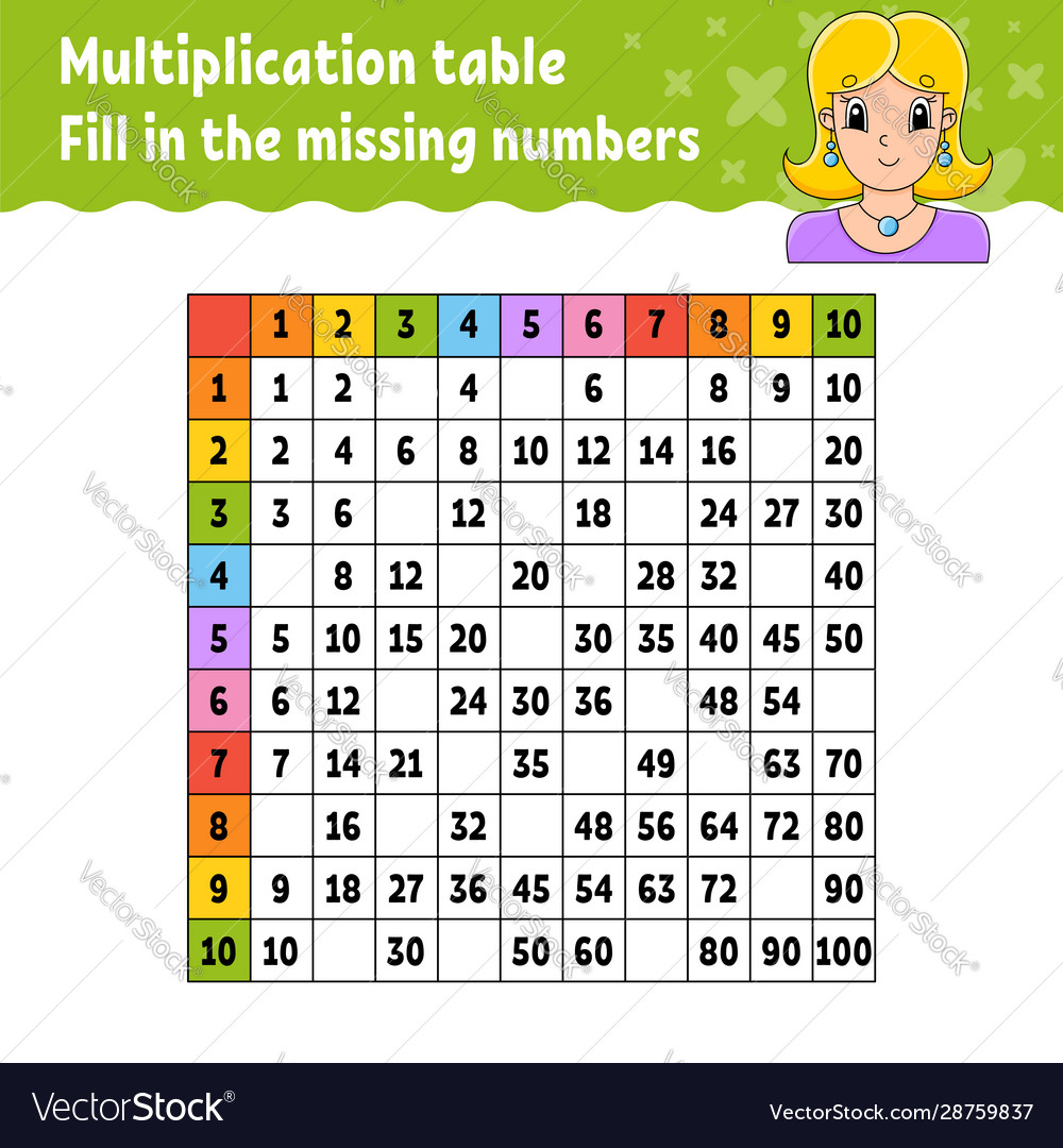 Paste missing numbers learning multiplication vector image Paste missing numbers learning multiplication