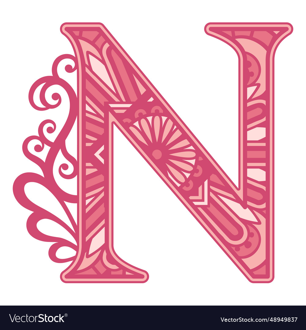 Pink letter n mandala alphabet