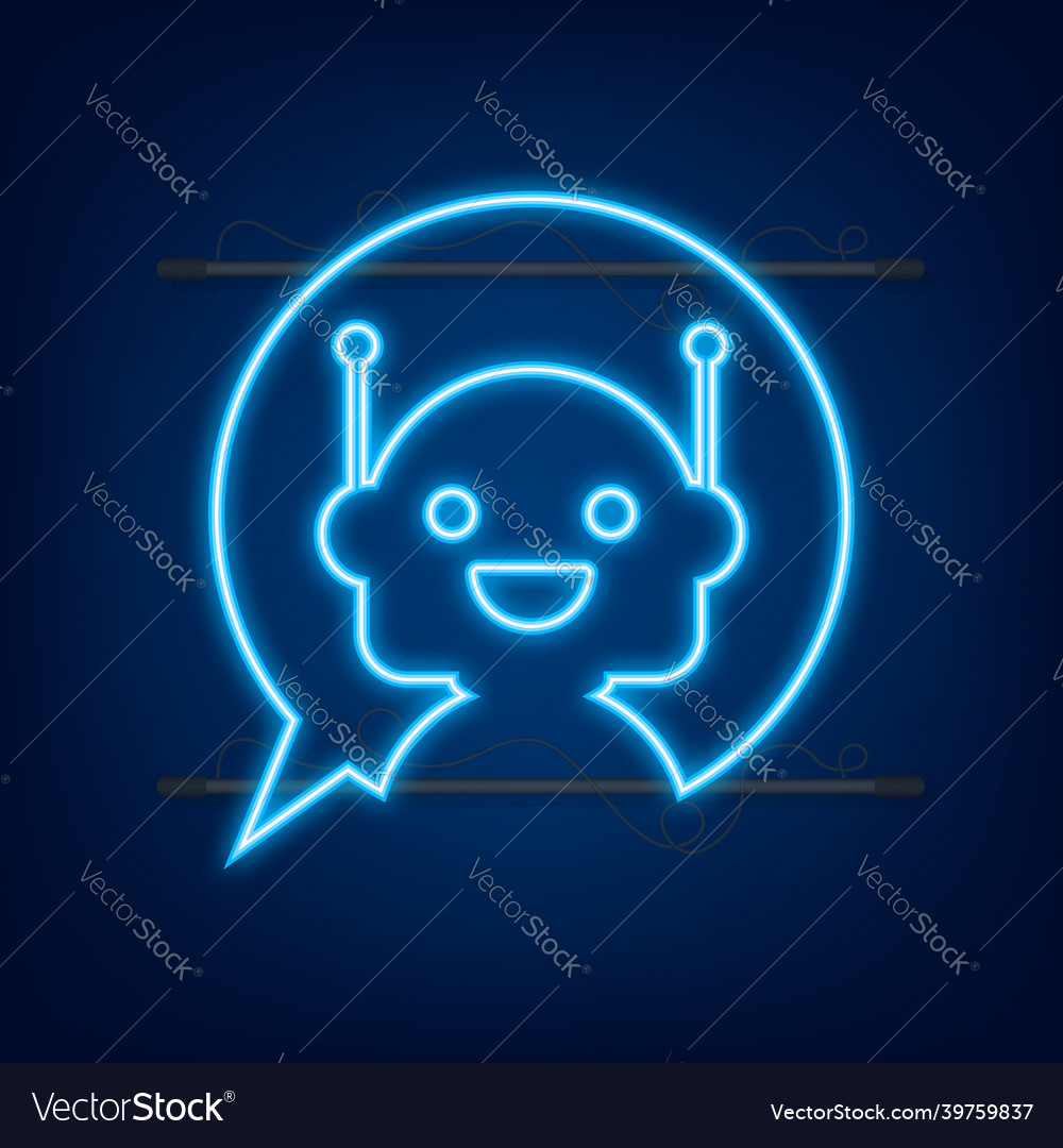 Robot neon icon bot sign design chatbot symbol