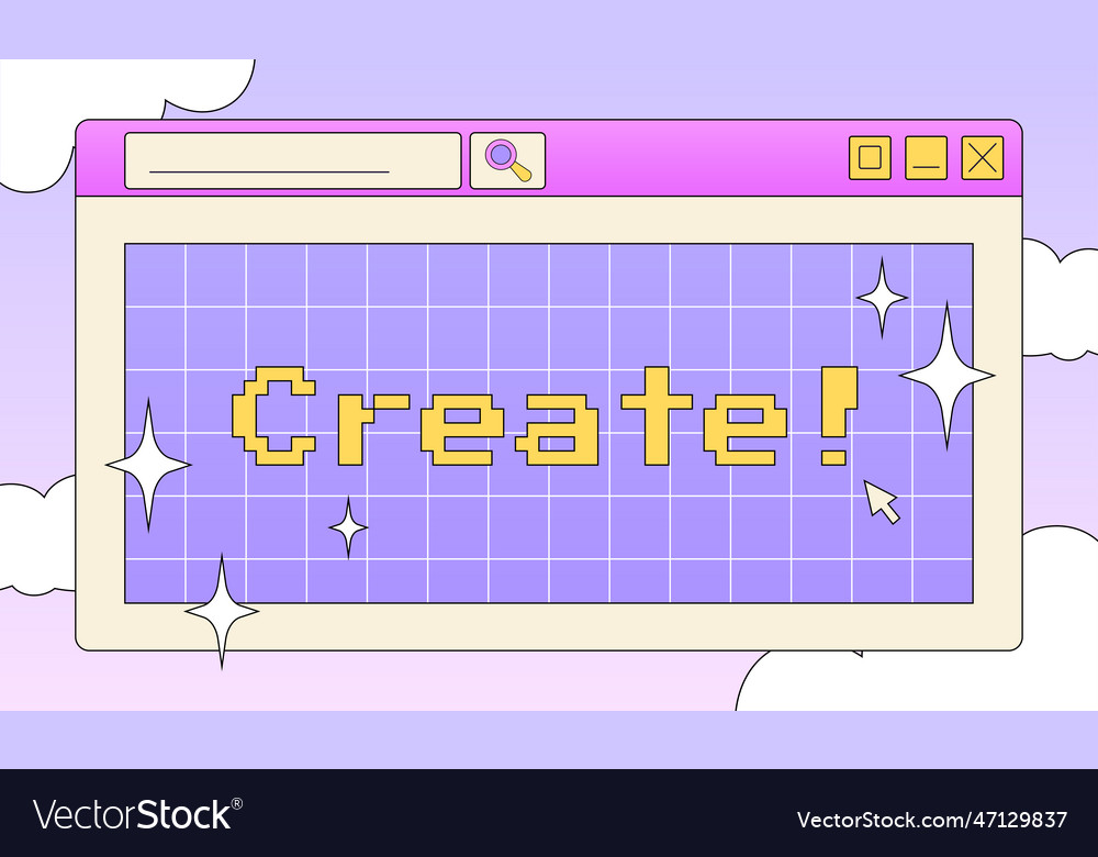 Trendy retro computer screen window y2k card vector image Trendy retro computer screen window y2k card