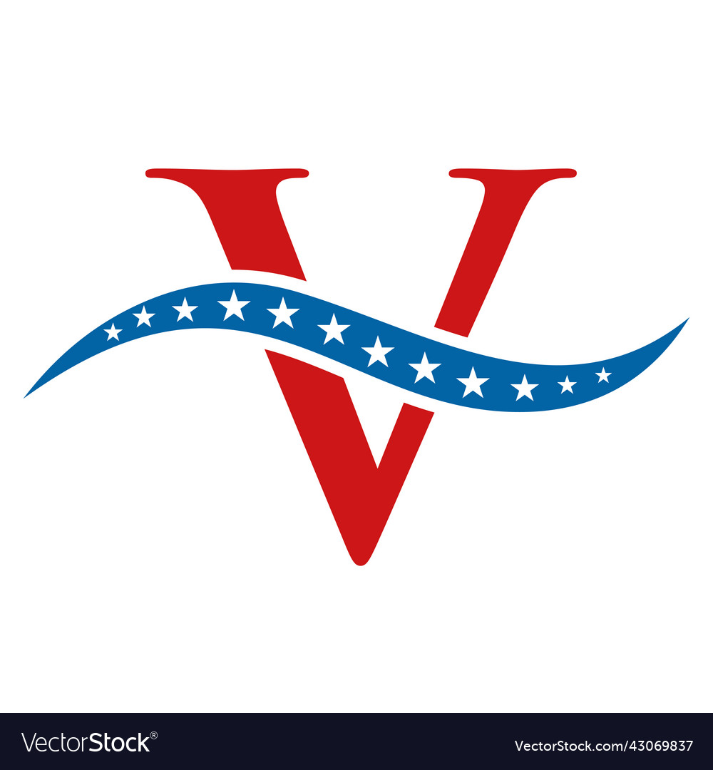 V Letter Patriotic Logo - USA Flagge