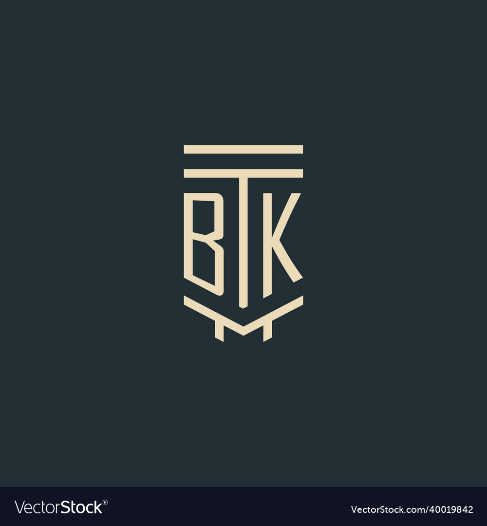 Bk initial monogram with simple line art pillar vector image Bk initial monogram with simple line art pillar