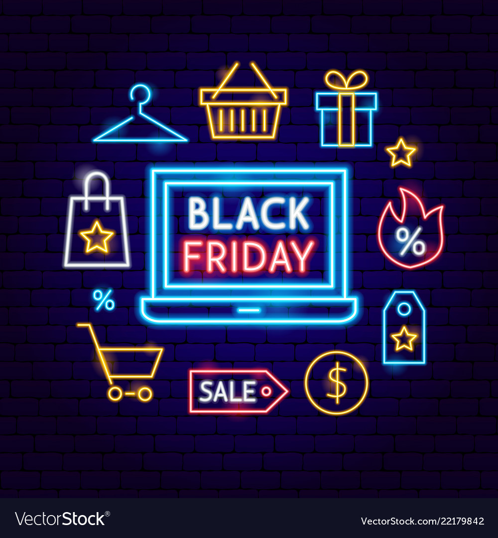 Black friday laptop neon concept Royalty Free Vector Image