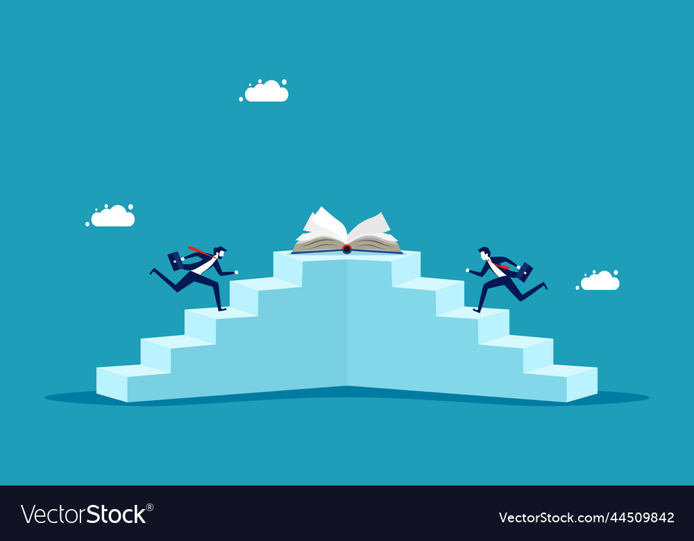 Compete to learn businessman running up stairs