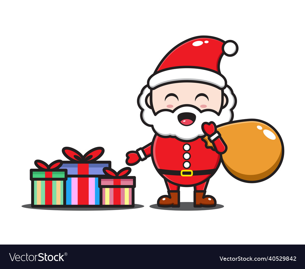 Cute cartoon santa claus with christmas gift Vector Image