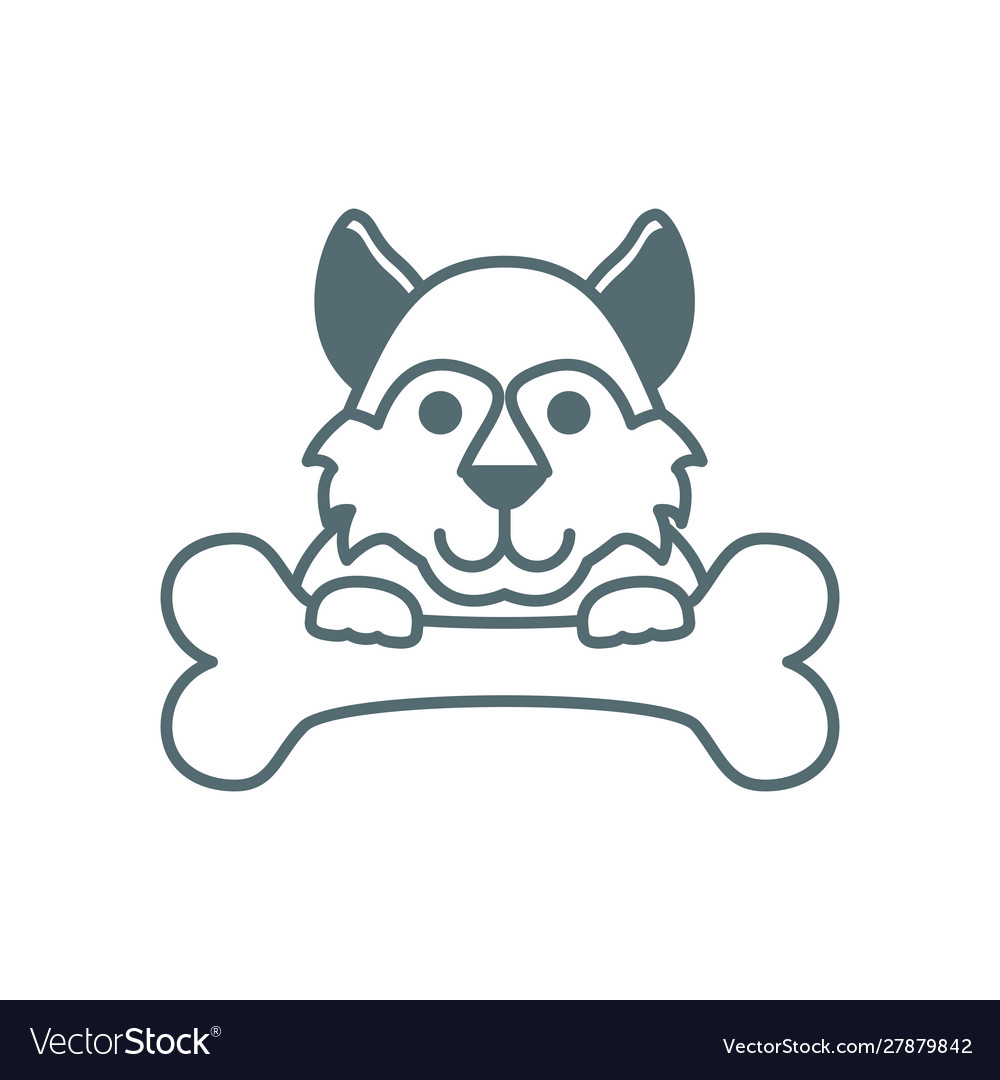 Cute little dog husky with bone line style icon Vector Image