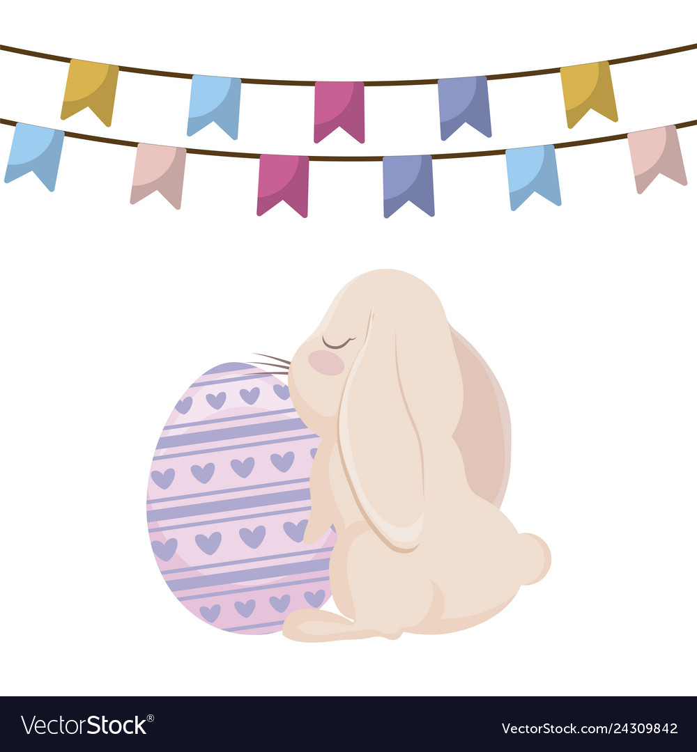 Cute rabbit and eggs of easter with garlands