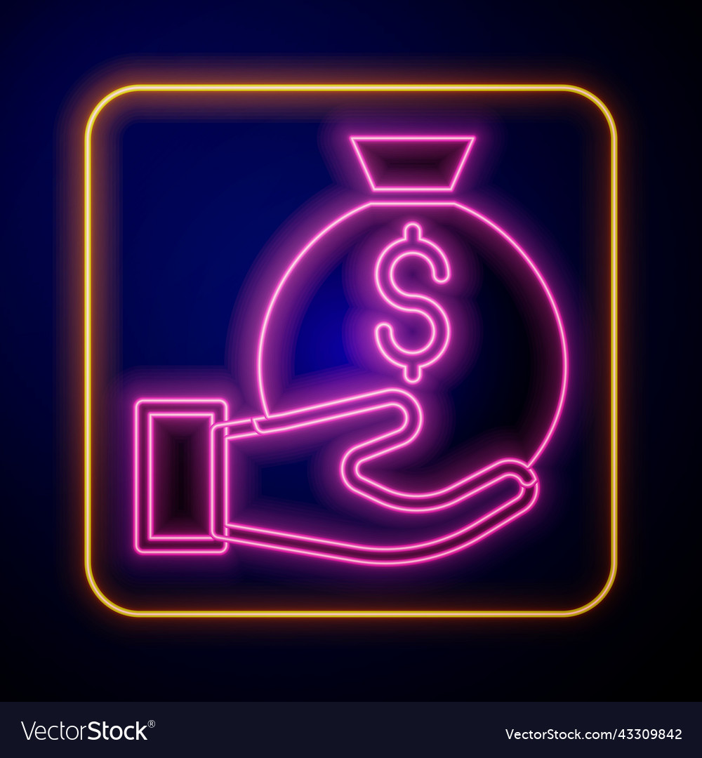 Glowing neon money bag icon isolated on black vector image Glowing neon money bag icon isolated on black