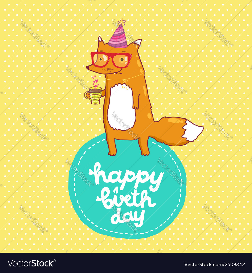 Happy birthday card with hipster fox