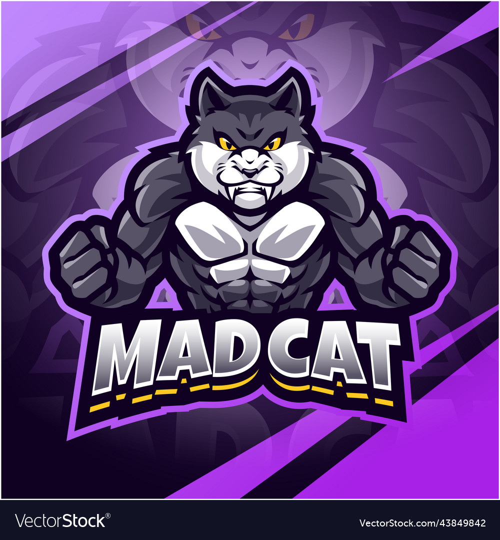 Bad cat fighter mascot logo design Royalty Free Vector Image