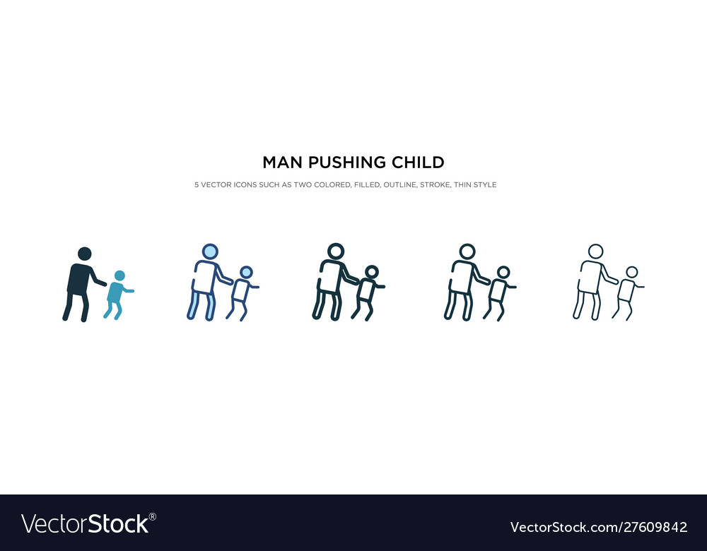 Man pushing child icon in different style two