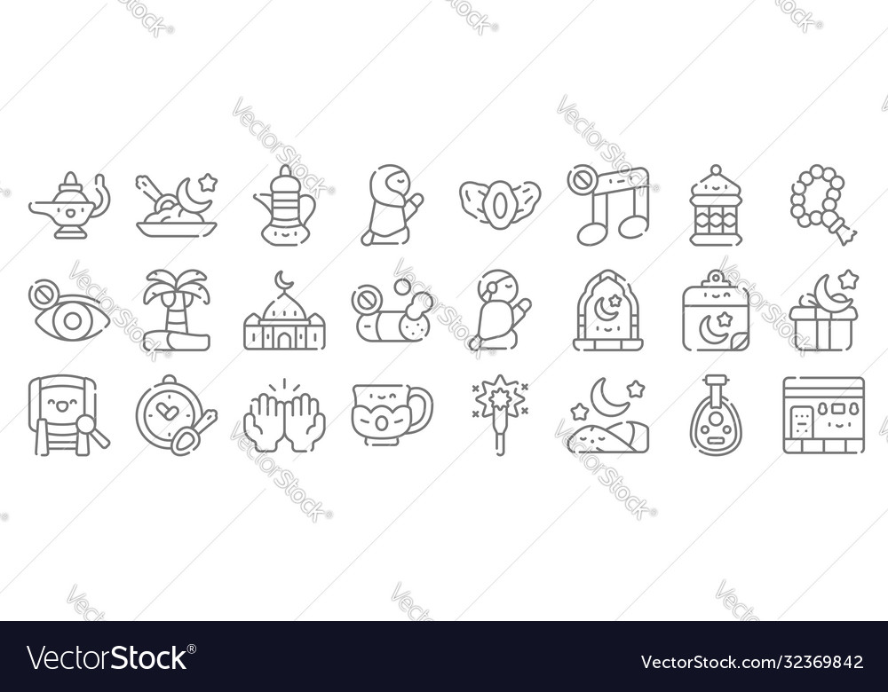 Ramadan line icons linear set quality vector image Ramadan line icons linear set quality
