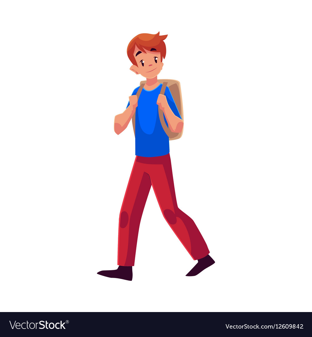 School Boy Teenager Walking Going Somewhere With Vector Image