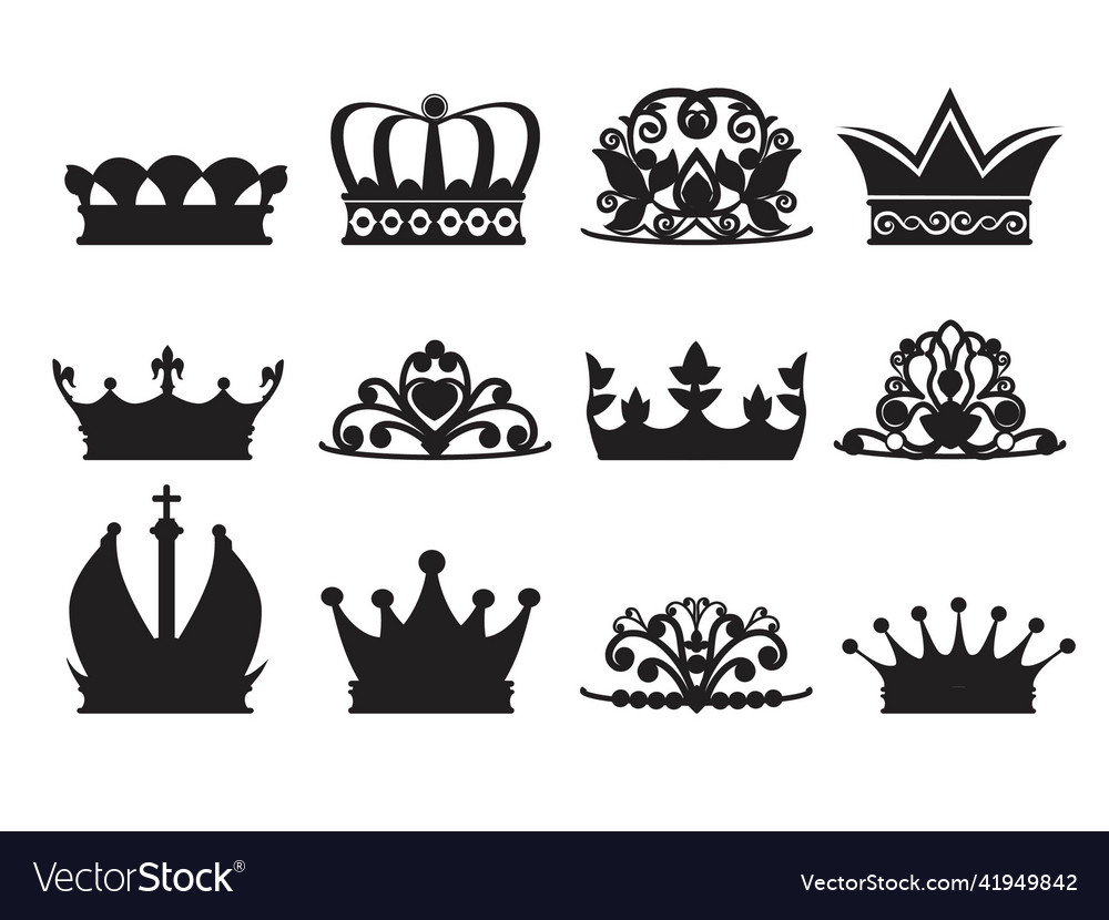 Silhouette of diadems and crowns monochrome Vector Image Silhouette of diadems and crowns monochrome