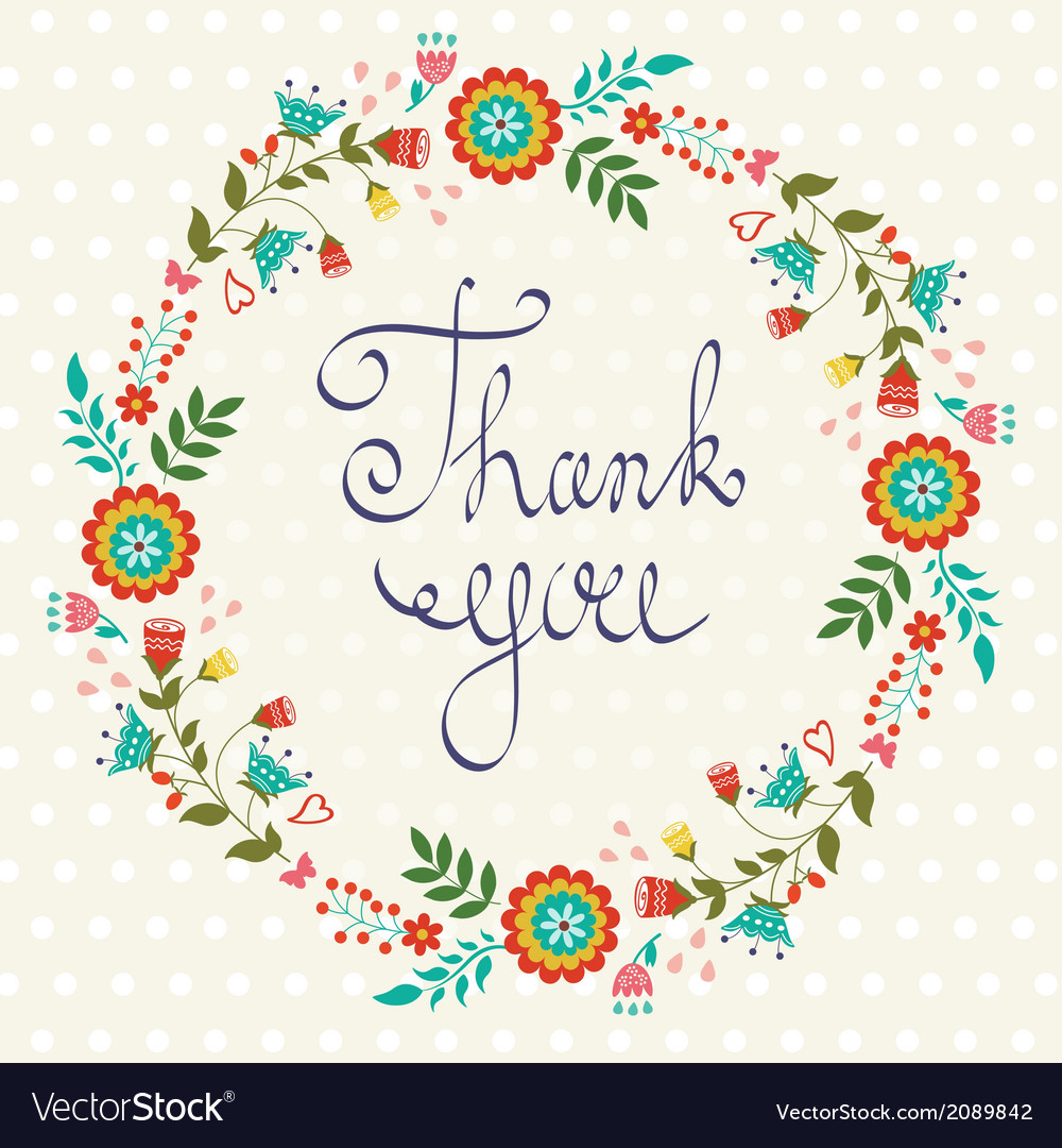 Thank you card with floral wreath Royalty Free Vector Image