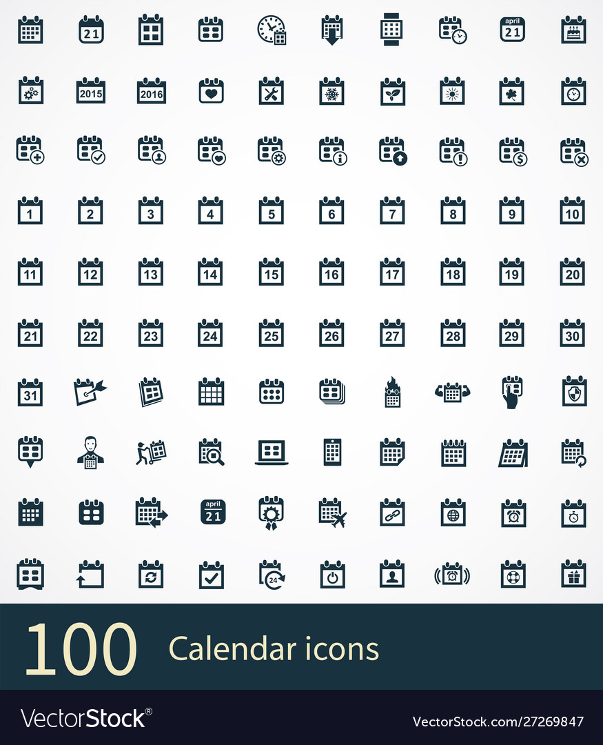 Calendar 100 icons universal set for web and ui