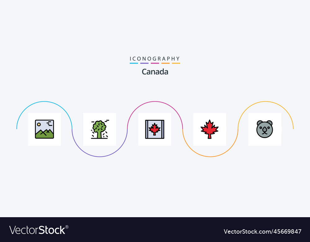 Canada line filled flat 5 icon pack including