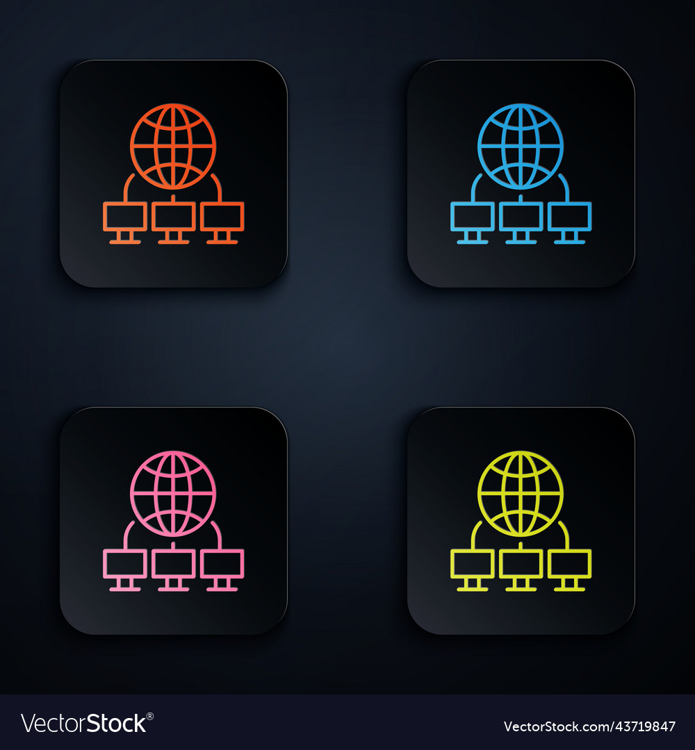 Color neon line computer network icon isolated vector image Color neon line computer network icon isolated