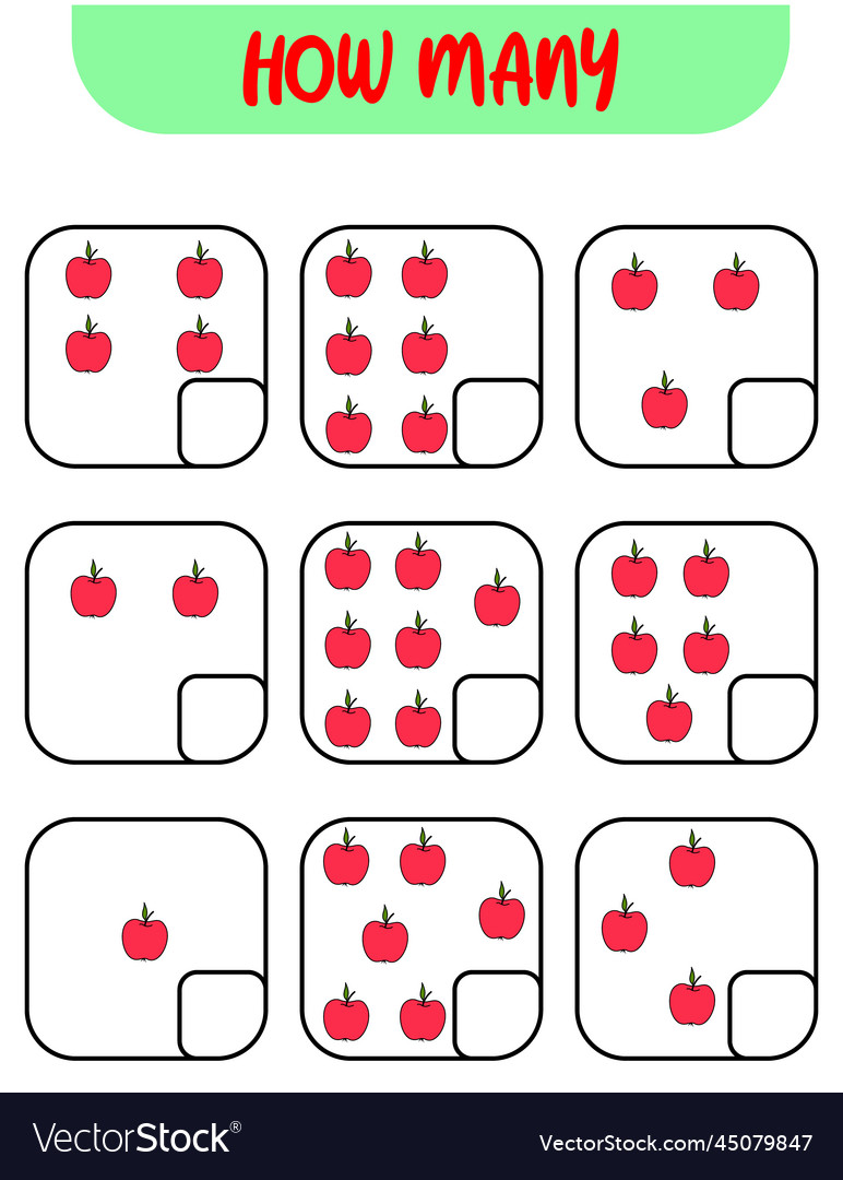 Count how many aplles write down the answer Vector Image Count how many aplles write down the answer