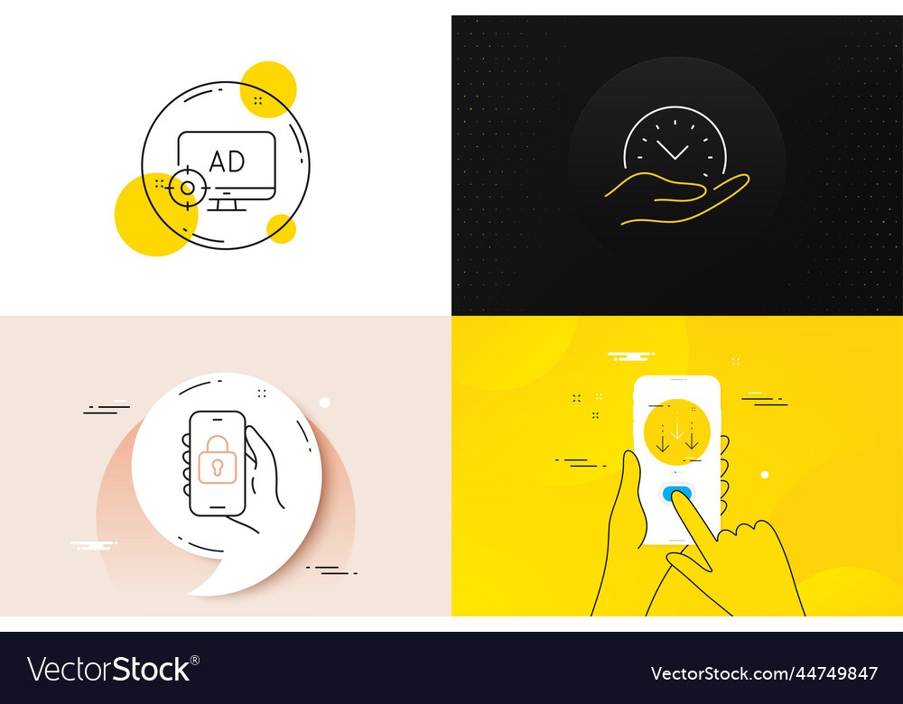 Minimal set of scroll down locked app and seo vector image Minimal set of scroll down locked app and seo