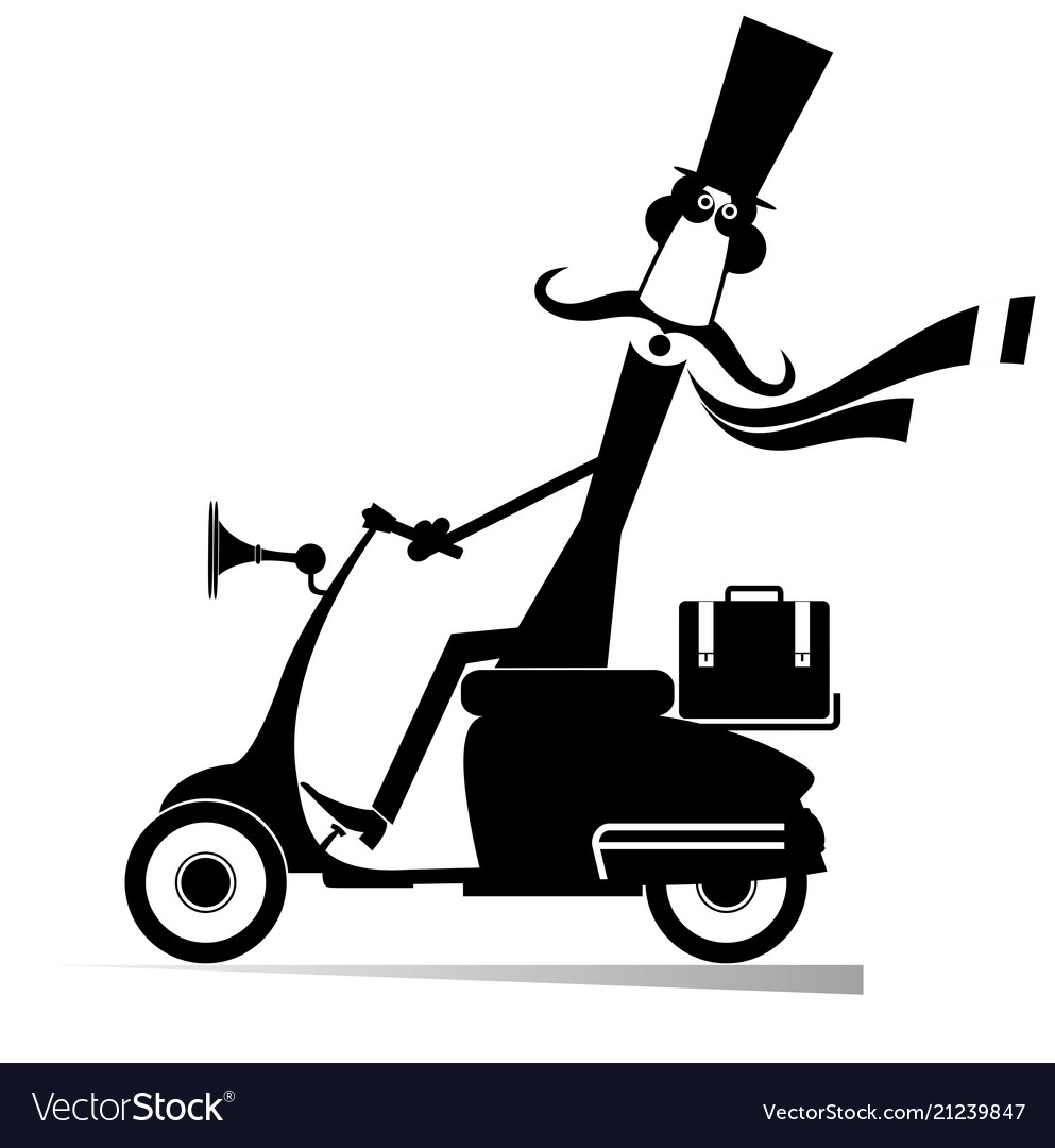 Mustache man drives a scooter isolated Royalty Free Vector