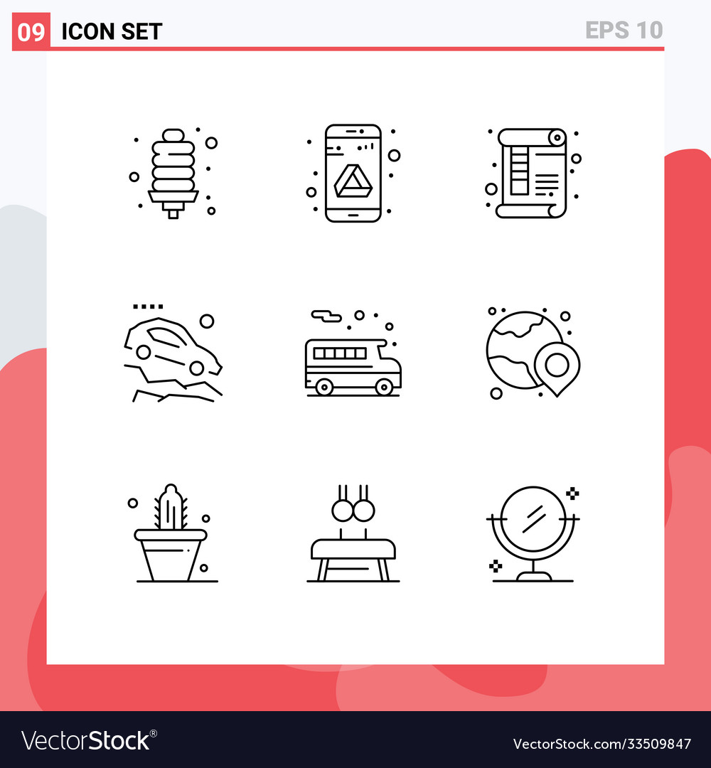 Pictograph set 9 simple outlines bus falling