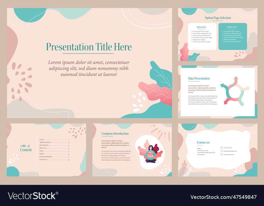 Presentation template peach leaf floral pastel art