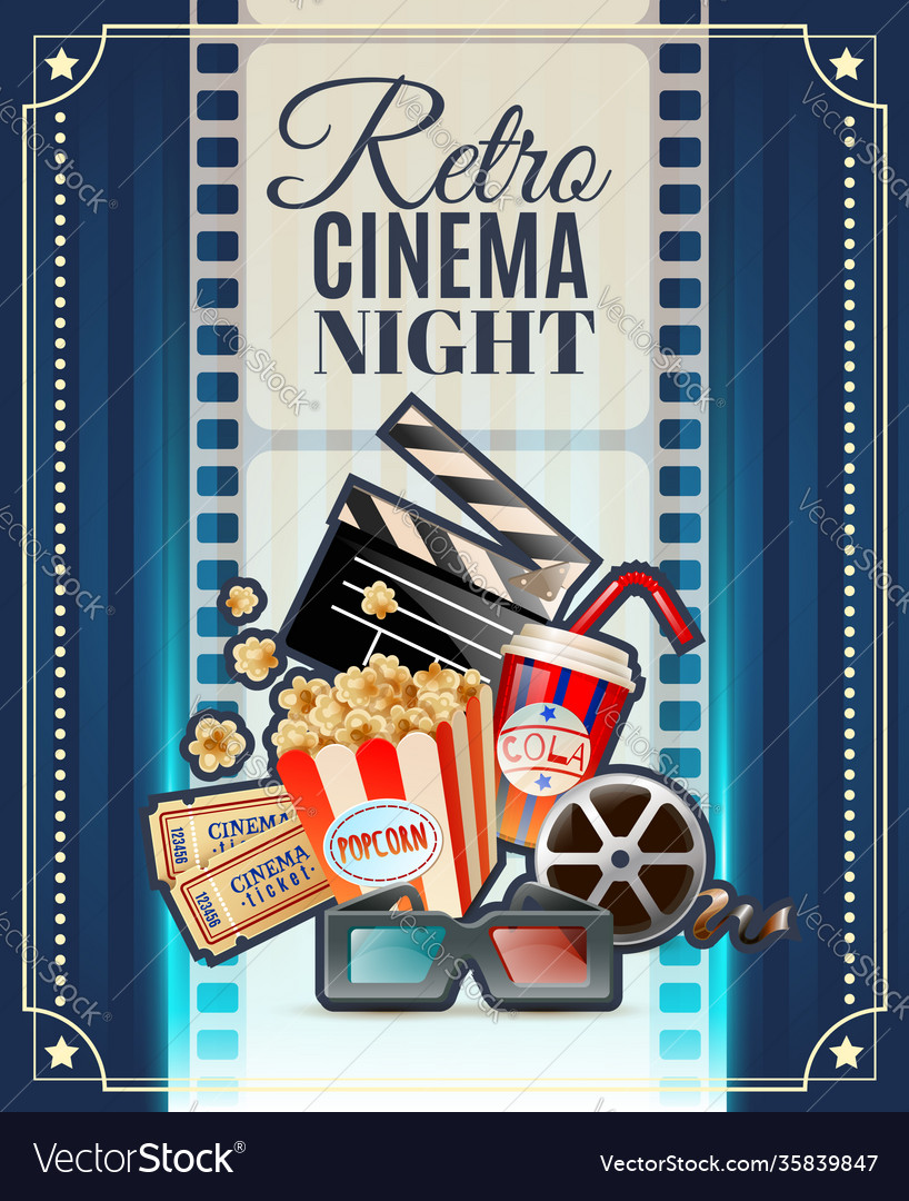 Retro cinema night invitation poster