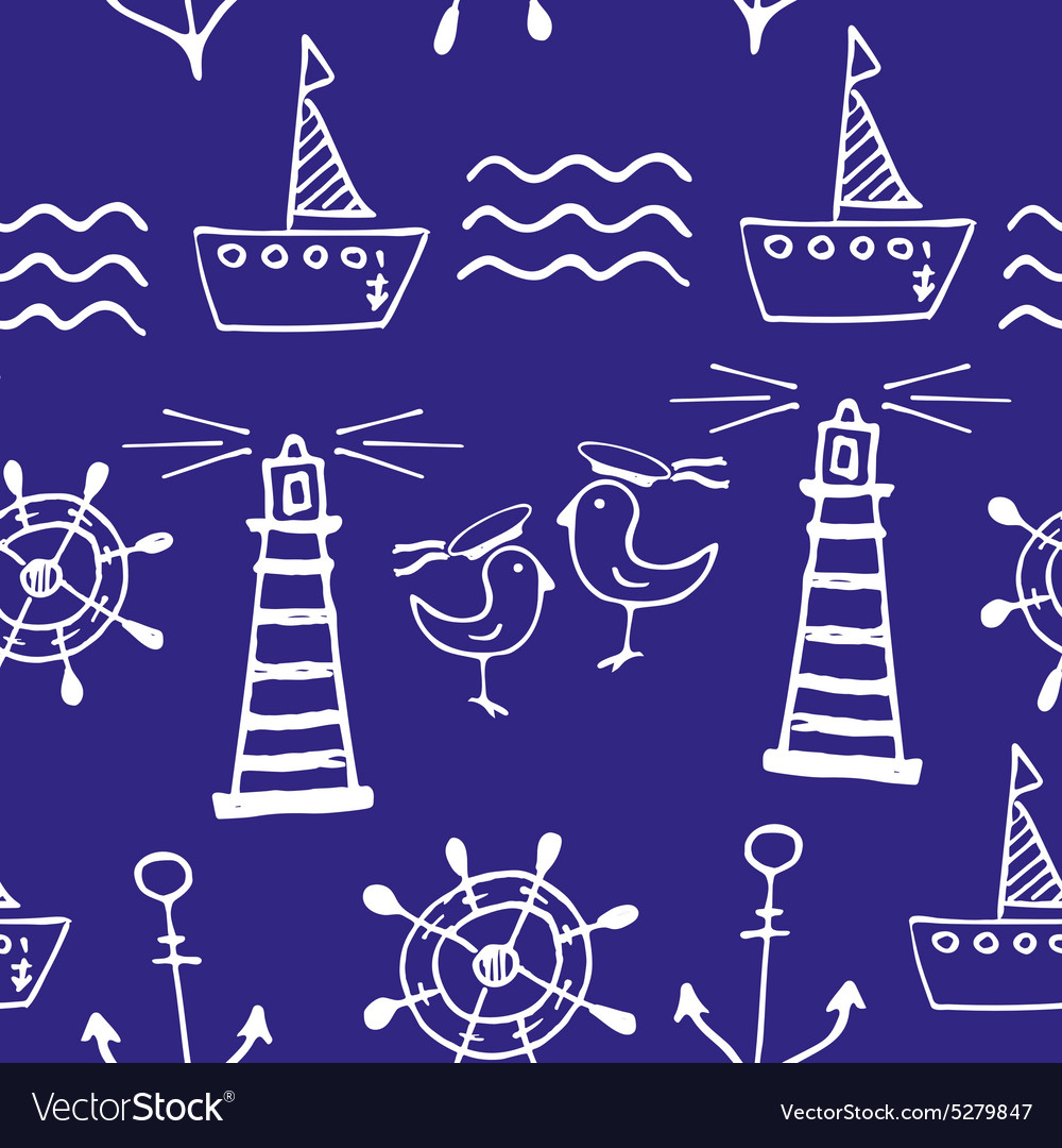 Sea seamless pattern hand-drawn doodles