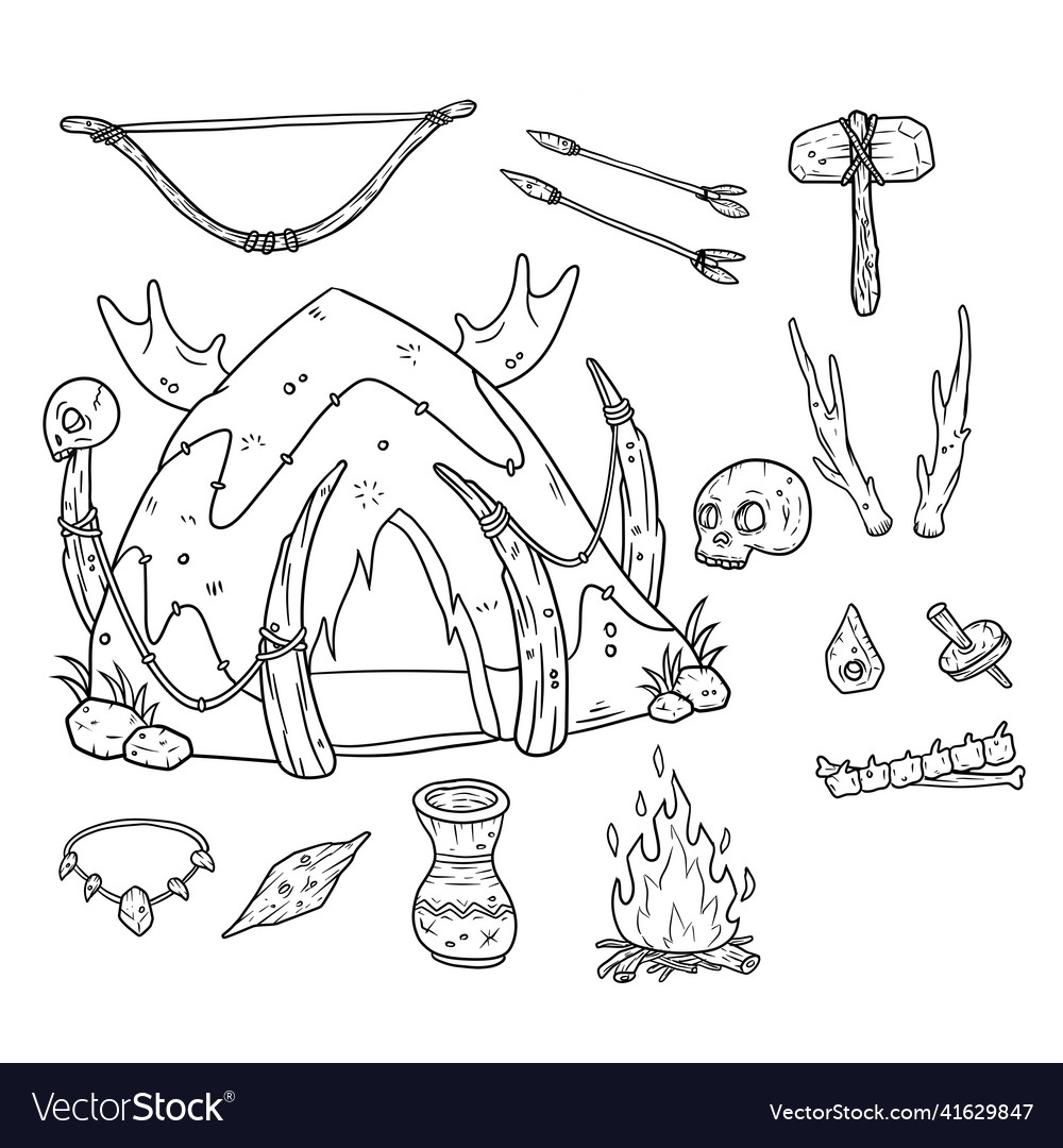 Set of primitive man items
