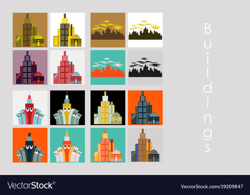 Set of skyscrapers buildings isolated tower